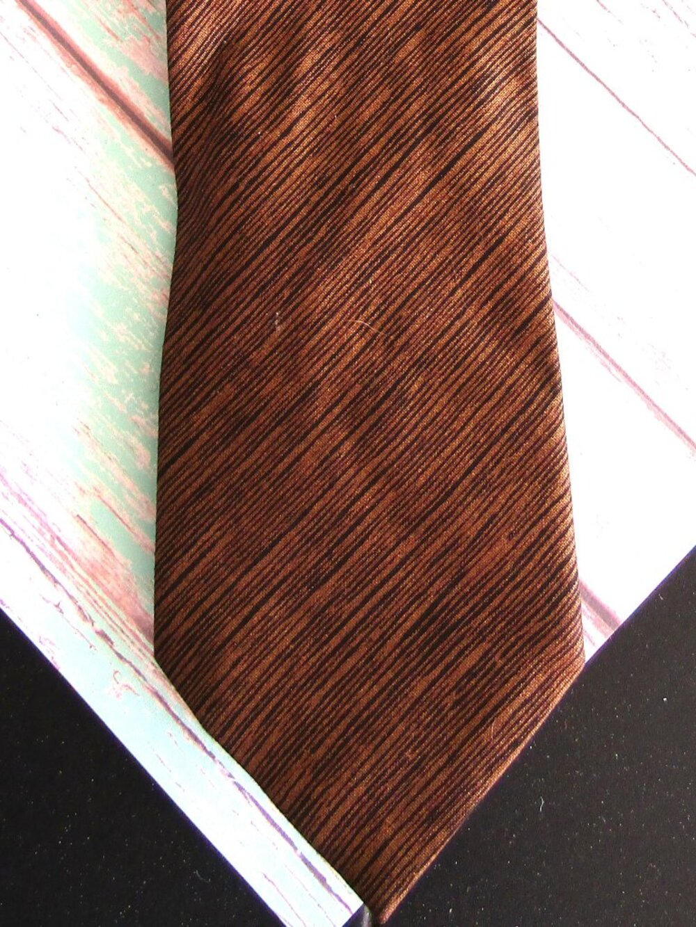 Men's Vintage Look Brown Black Diagonal Stripe Handmade Tie